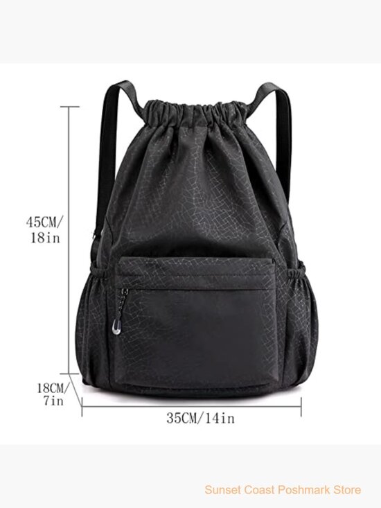 Water Resistant Drawstring Backpack Gym Bag with Side Zipper Pocket